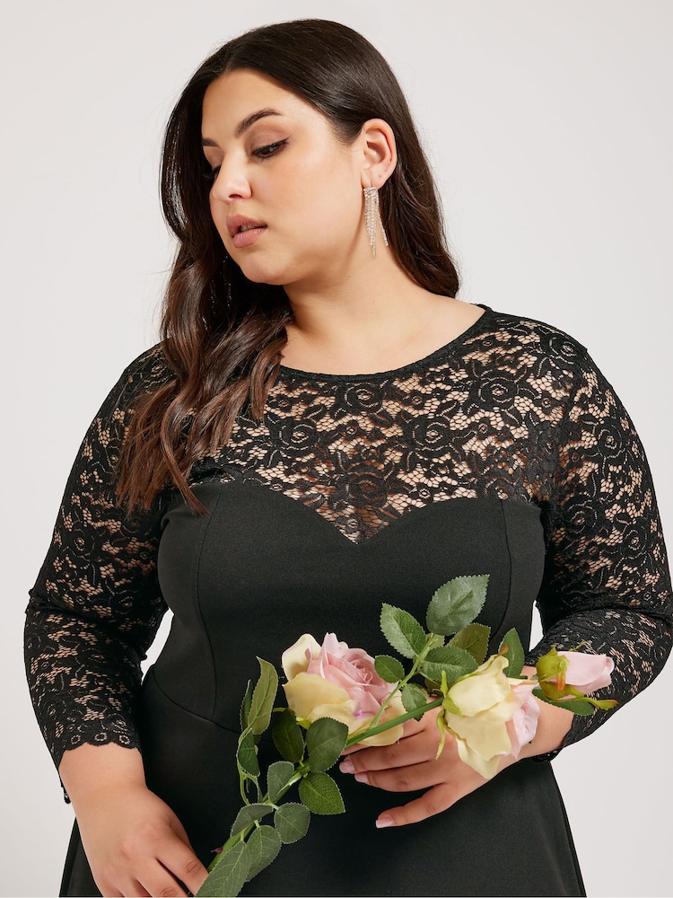 Yours Curve Black Lace Sweetheart Dress - Image 2 of 5