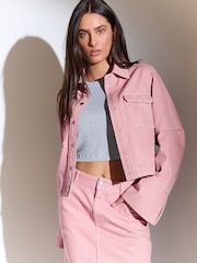 Pink Stripe Boxy 100% Cotton Denim Jacket - Image 1 of 7