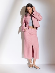 Pink Stripe Boxy 100% Cotton Denim Jacket - Image 2 of 7