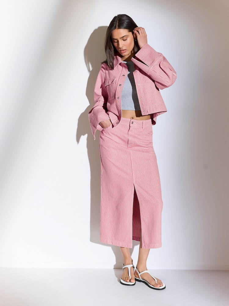 Pink Stripe Boxy 100% Cotton Denim Jacket - Image 2 of 7