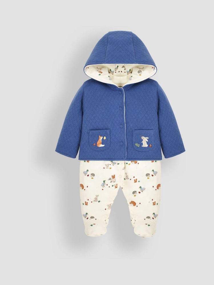 JoJo Maman Bébé 2-Piece Woodland Sleepsuit & Embroidered Pocket Jacket Set - Image 1 of 4