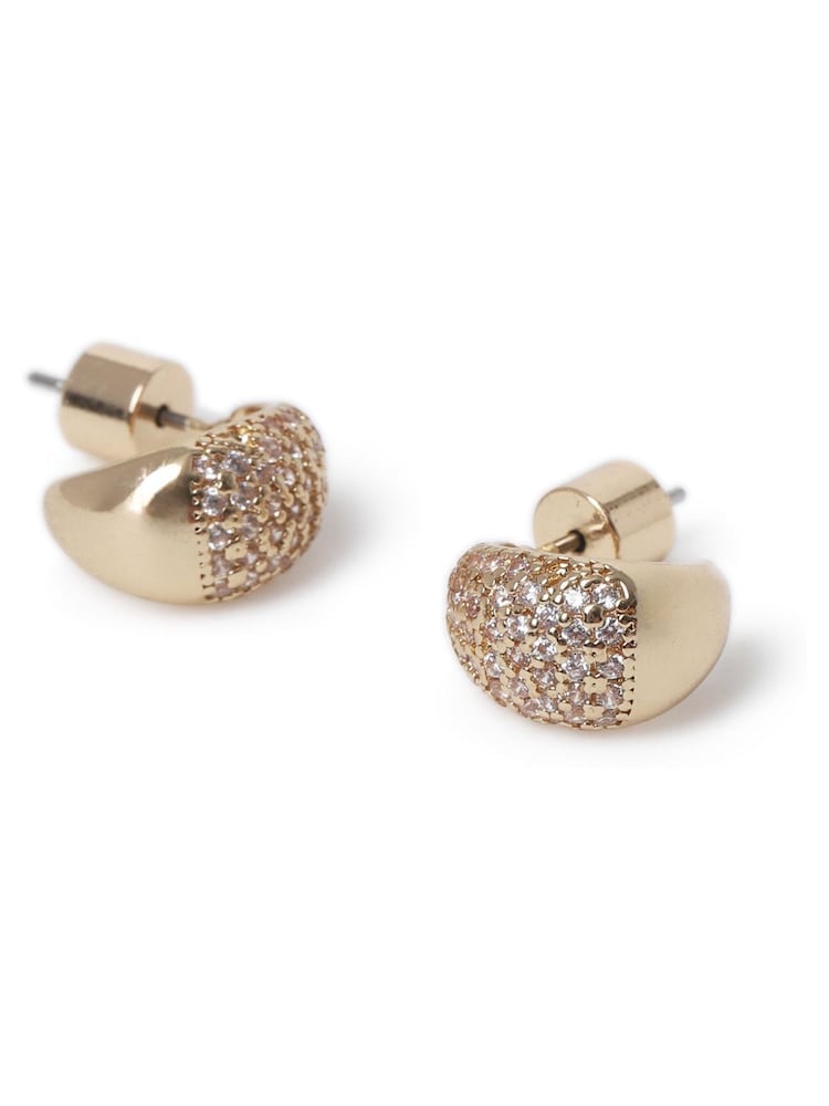Aela Gold Tone Diamond Simulant Pave Mini Teardrop Earrings - Image 2 of 2