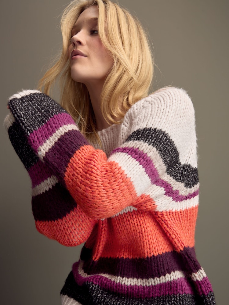 Burgundy Red Oversized Soft Touch Scoop Neck Chunky Knitted Jumper - Image 4 of 8