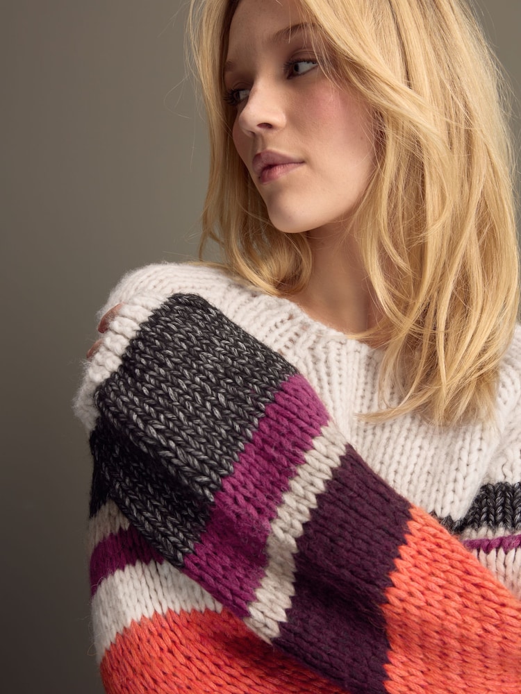 Burgundy Red Oversized Soft Touch Scoop Neck Chunky Knitted Jumper - Image 5 of 8