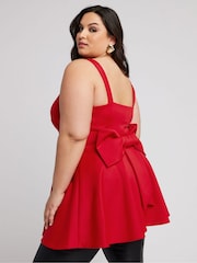 Yours Curve Red Bow Back Peplum Top - Image 1 of 5