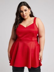 Yours Curve Red Bow Back Peplum Top - Image 2 of 5
