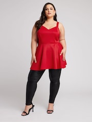 Yours Curve Red Bow Back Peplum Top - Image 3 of 5