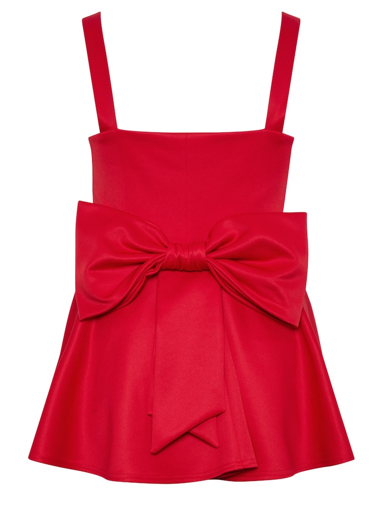 Yours Curve Red Bow Back Peplum Top - Image 6 of 6