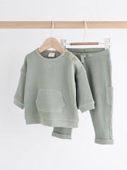 Green Baby Texture 100% Cotton Top And Leggings Set - Image 1 of 11