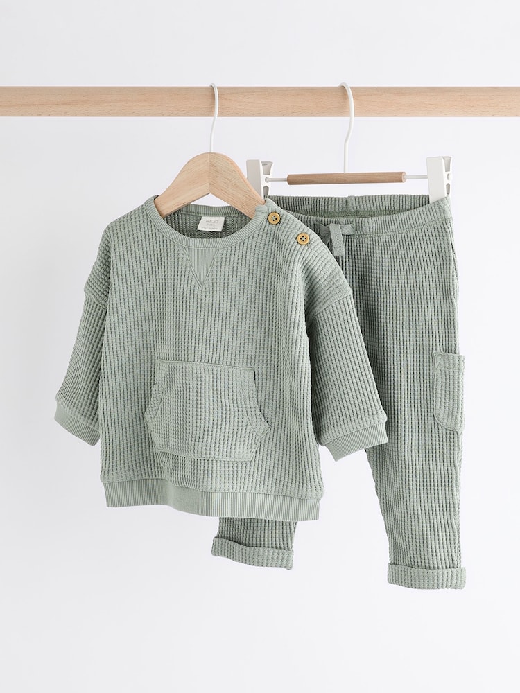 Green Baby Texture 100% Cotton Top And Leggings Set - Image 1 of 11