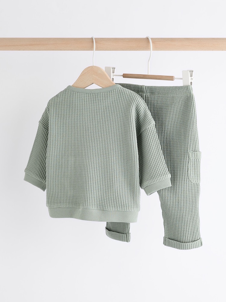 Green Baby Texture 100% Cotton Top And Leggings Set - Image 2 of 11