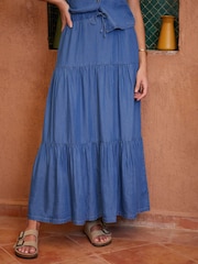 Threadbare Pull On Tiered Chambray Midi Skirt - Bild 1 von 4