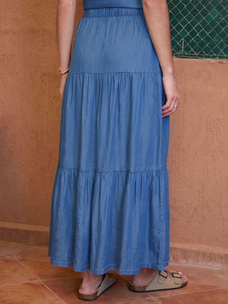 Threadbare Pull On Tiered Chambray Midi Skirt - Bild 2 von 4