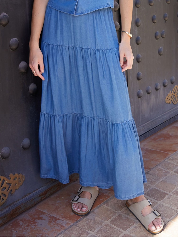 Threadbare Pull On Tiered Chambray Midi Skirt - Bild 4 von 4