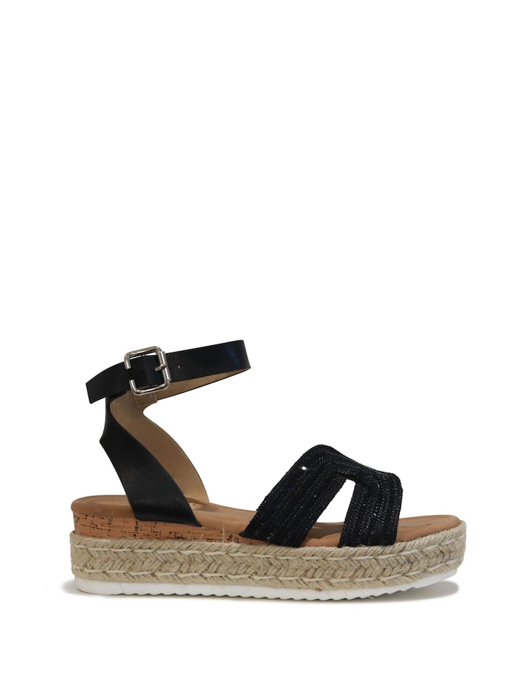 Linzi Black Karla Embellished Two Part Espadrille Inspired Wedges - Image 2 of 4
