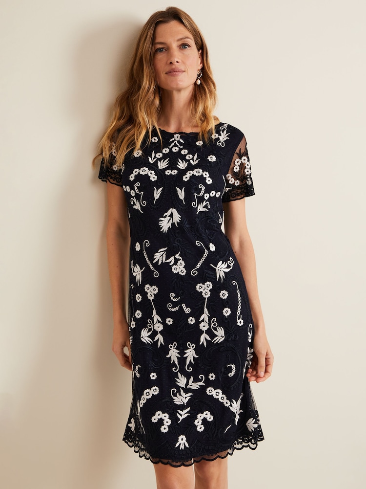 Phase Eight Blue Florisa Embroidered Dress - Image 1 of 7