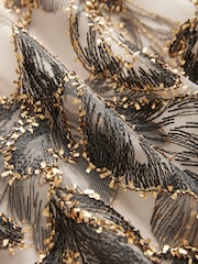 Gold-Champagner - Voluminöse Langarm-Bluse mit aus transparentem Netzstoff und Verzierungen - Bild 7 von 8