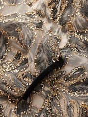 Gold-Champagner - Voluminöse Langarm-Bluse mit aus transparentem Netzstoff und Verzierungen - Bild 8 von 8