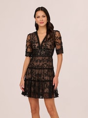 Adrianna Papell Lace Embroidery Black Dress - Image 1 of 8