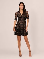 Adrianna Papell Lace Embroidery Black Dress - Image 4 of 8