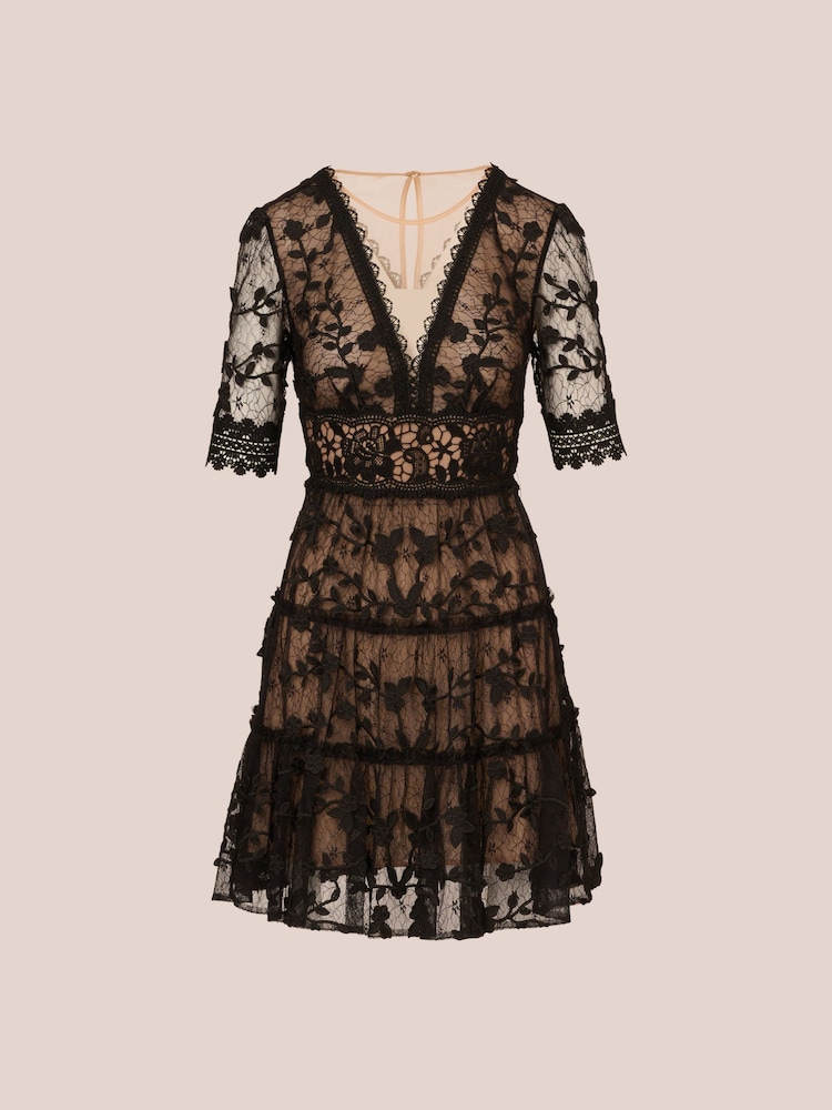 Adrianna Papell Lace Embroidery Black Dress - Image 8 of 8