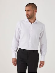 Skopes White Slim 100% Cotton Double Cuff Dobby Shirt - Image 1 of 6