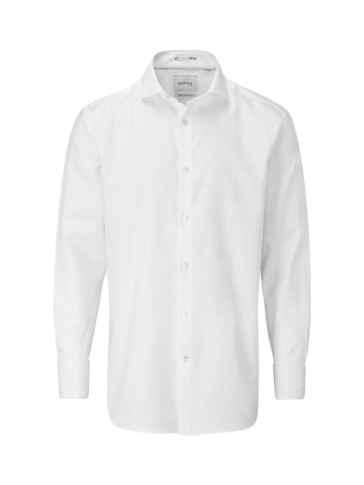 Skopes White Slim 100% Cotton Double Cuff Dobby Shirt - Image 4 of 6