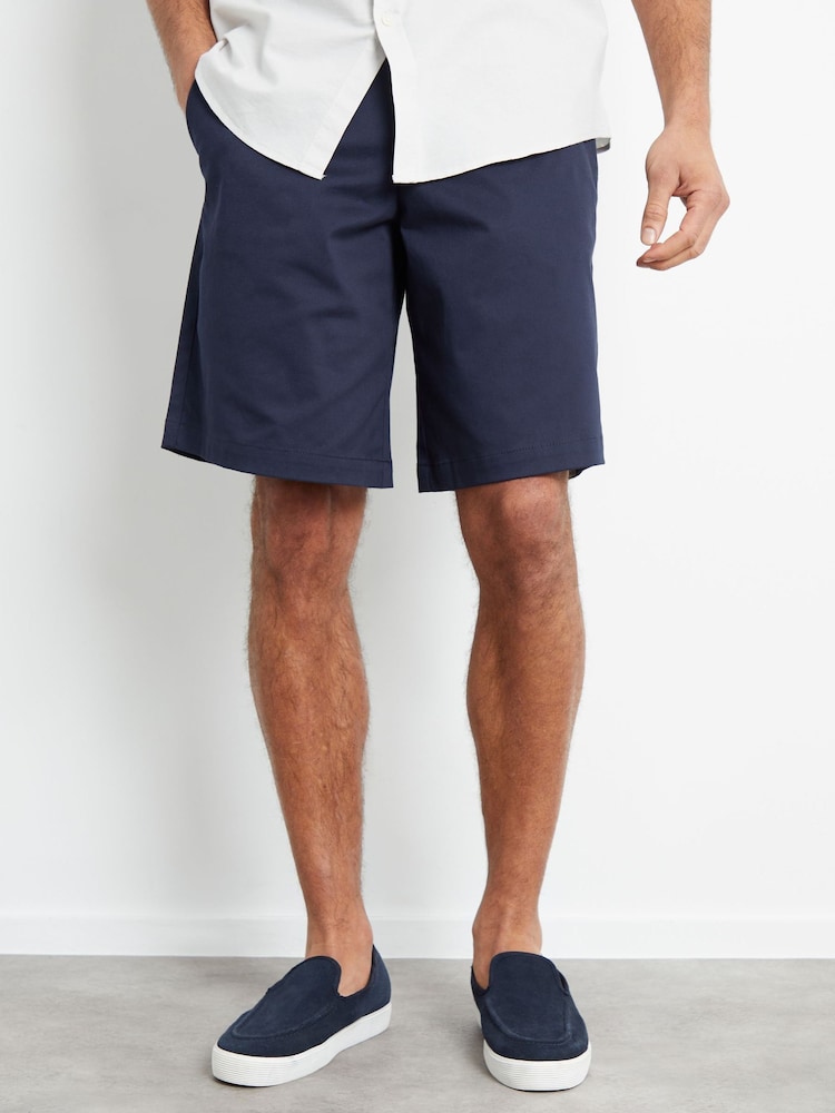 Threadbare Navy Longer Length Cotton Twill Chino Shorts With Stretch - Image 1 of 4 Threadbare Navy Longer Length Cotton Twill Chino Shorts With Stretch - Image 1 of 4