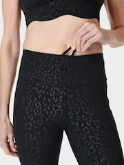 Sweaty Betty Black Leopard Emboss Print 7/8 Length Power Workout Leggings - Image 5 of 9