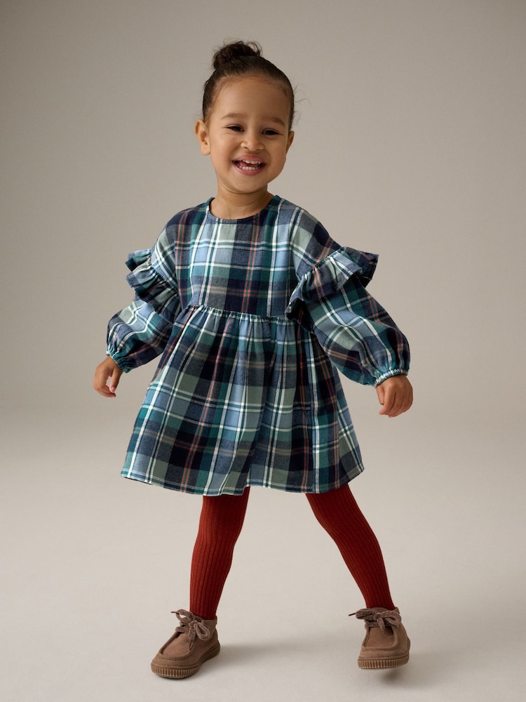 Green/Blue 100% Cotton Check Frill Dress (3mths-8yrs) - Image 2 of 8