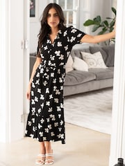 Schwarz/Weiß - Pour Moi Jodie Anschmiegsames, gestuftes Midi-Hemdkleid aus Jersey für die größere Brust - Bild 1 von 4