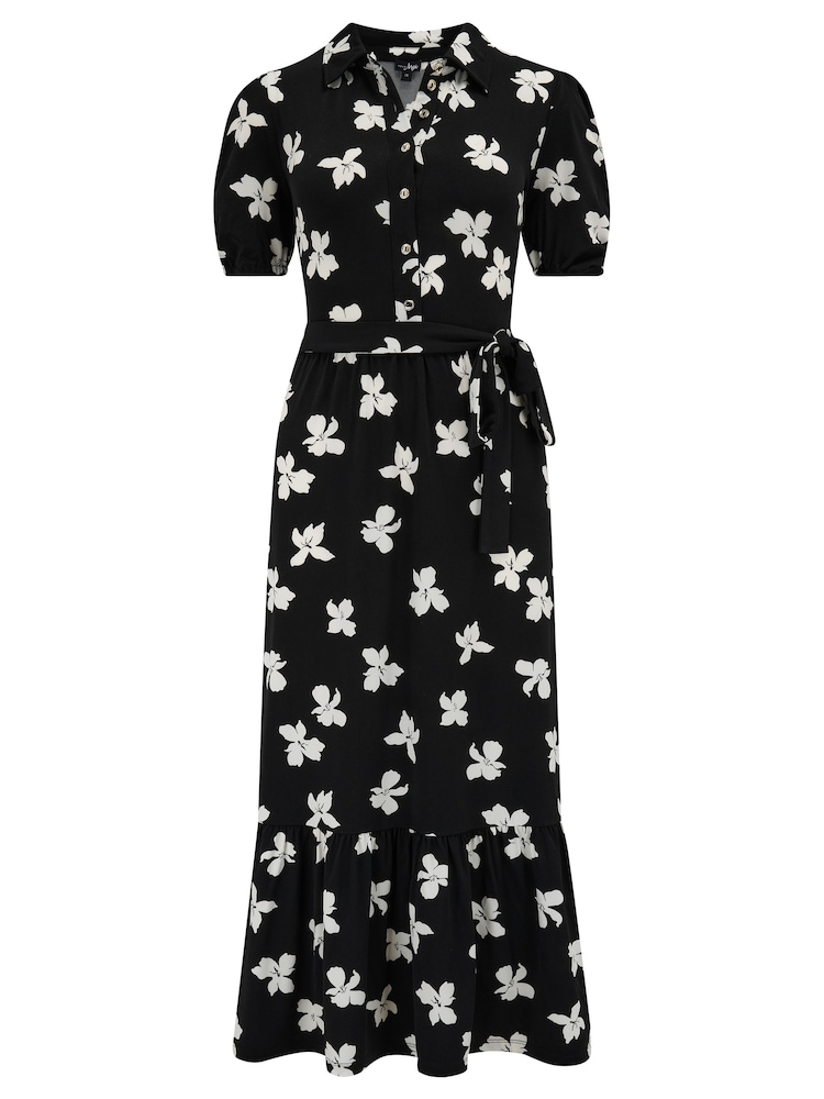 Pour Moi Black & White Jodie Fuller Bust Slinky Jersey Tiered Midi Shirt Dress - Image 3 of 4