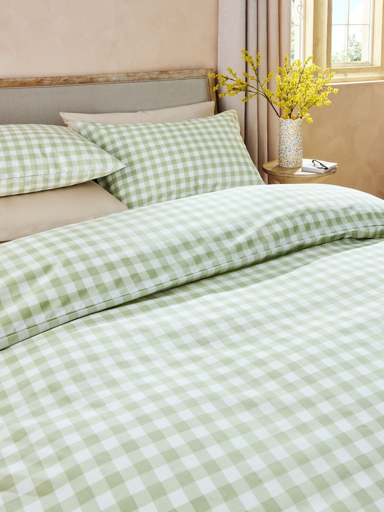 Green Gingham Duvet Cover and Pillowcase Set - Image 2 of 5