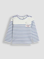 JoJo Maman Bébé Blue Swan Cotton Long Sleeve Pocket Breton Top - Image 1 of 3