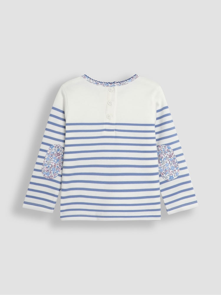 JoJo Maman Bébé Blue Swan Cotton Long Sleeve Pocket Breton Top - Image 2 of 3