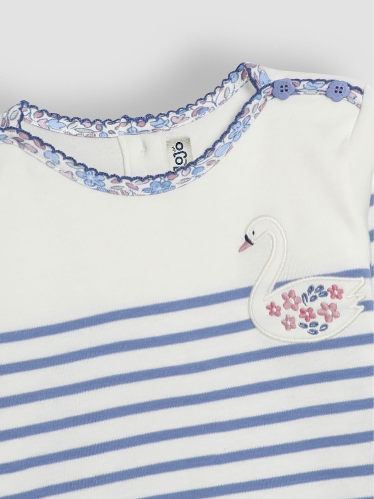 JoJo Maman Bébé Blue Swan Cotton Long Sleeve Pocket Breton Top - Image 3 of 3