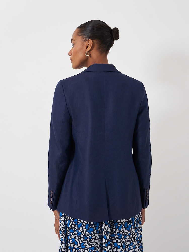 Crew Clothing Blue Plain Linen / Cotton Mix Regular Blazer - Image 2 of 5