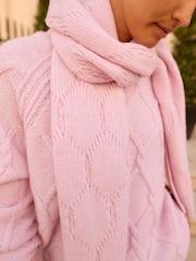 Pink Blush Soft Touch Co-ord Cable Knitted Scarf with Wool - Image 3 of 6