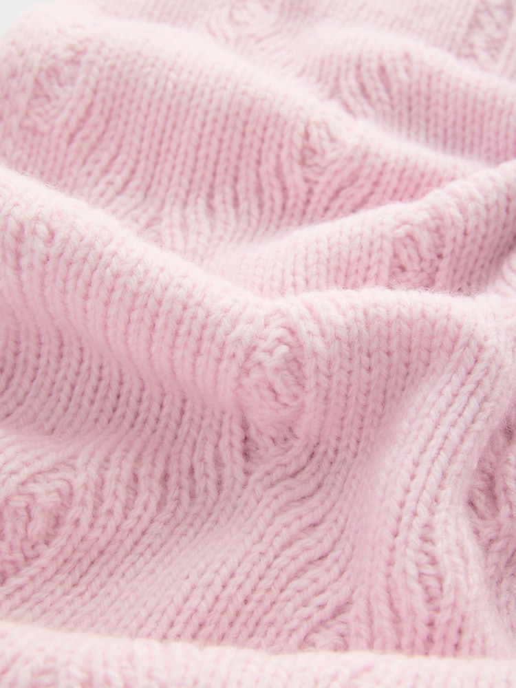 Pink Blush Soft Touch Co-ord Cable Knitted Scarf with Wool - Image 6 of 6