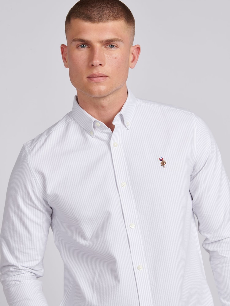 U.S. Polo Assn. White Mens Oxford Stripe 100% Cotton Shirt - Image 2 of 6