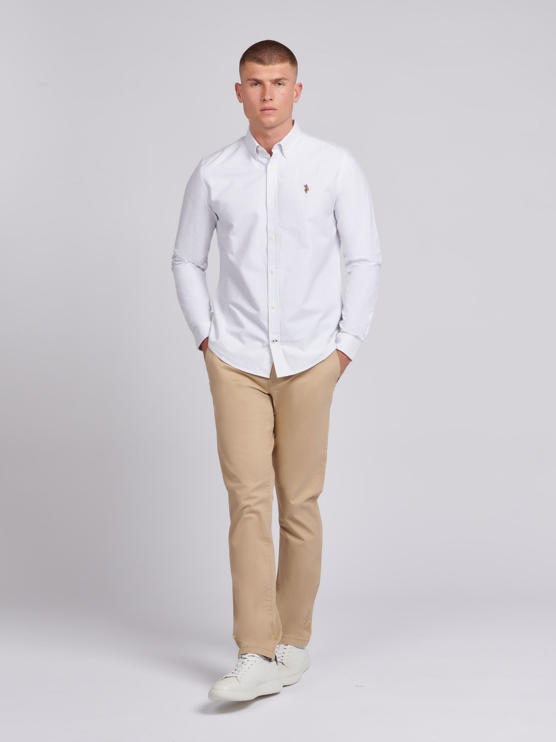 Buy U.S. Polo Assn. White Mens Oxford Stripe 100% Cotton Shirt
