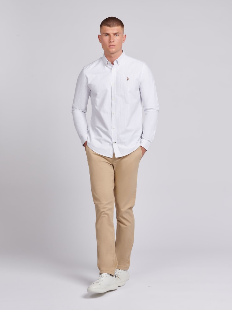 U.S. Polo Assn. White Mens Oxford Stripe 100% Cotton Shirt - Image 3 of 6