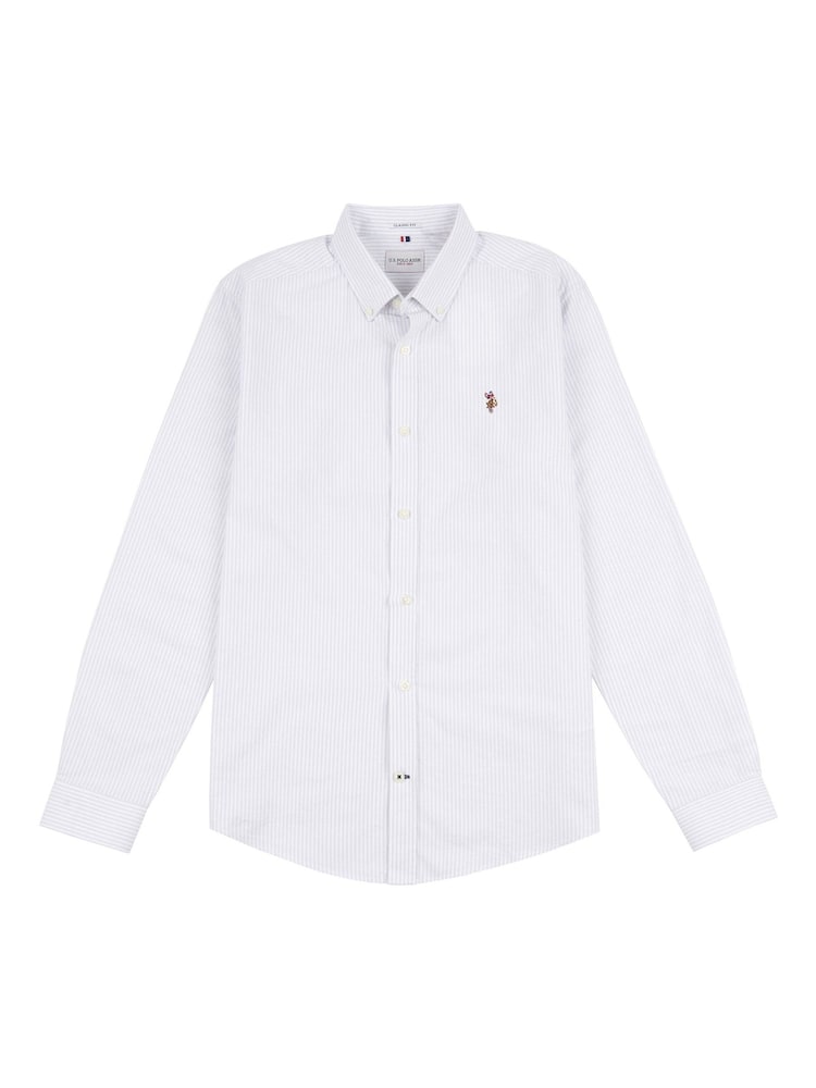 U.S. Polo Assn. White Mens Oxford Stripe 100% Cotton Shirt - Image 5 of 6