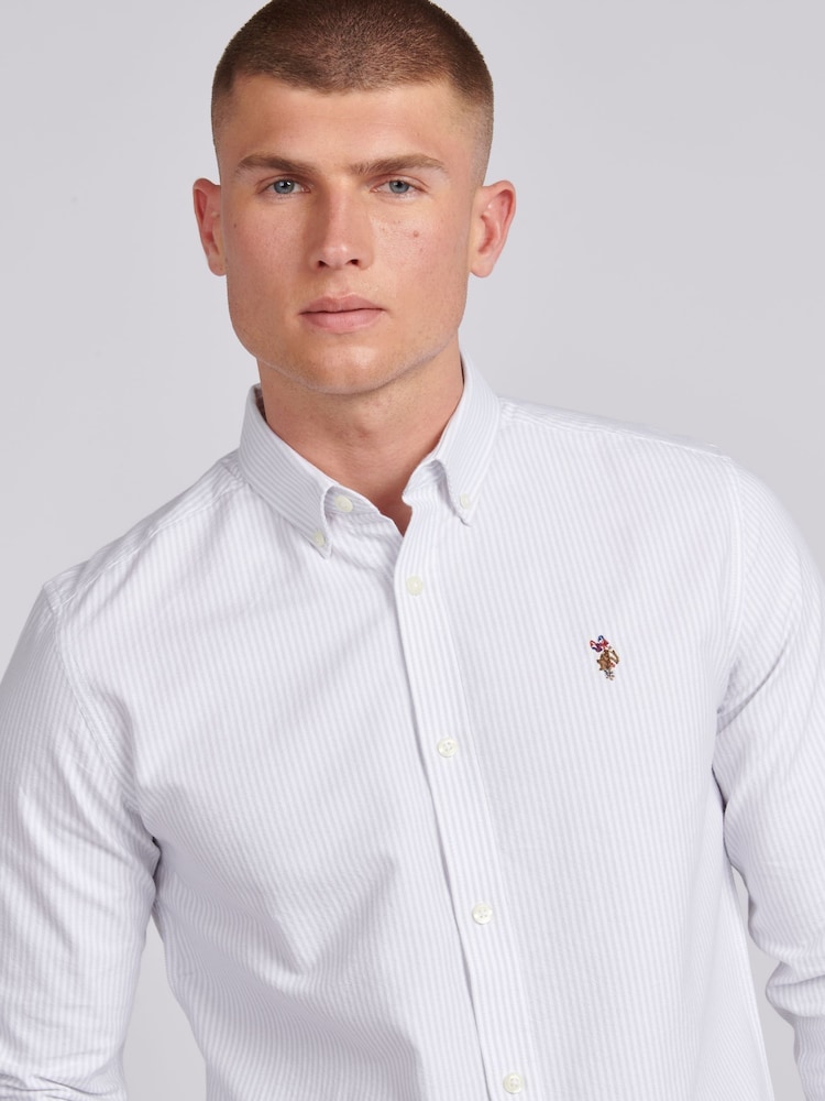U.S. Polo Assn. White Mens Oxford Stripe 100% Cotton Shirt - Image 6 of 6