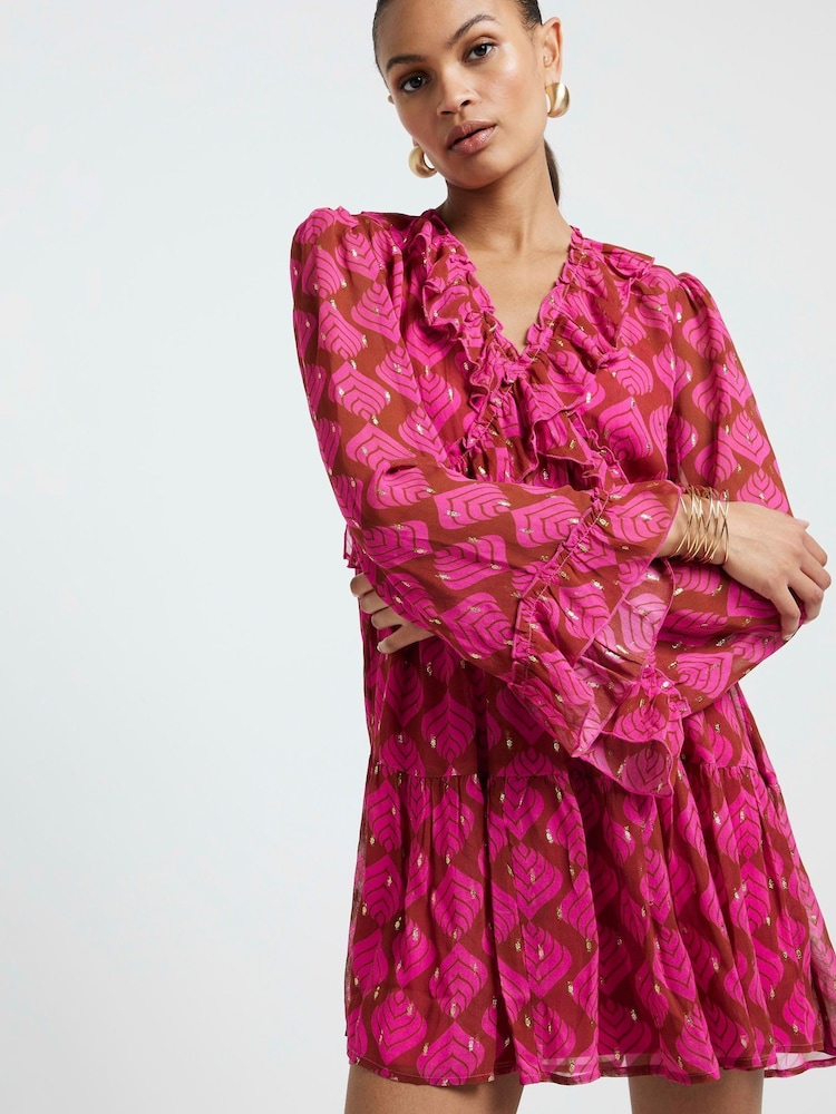 River Island Pink Frill Front Mini Dress - Image 1 of 4