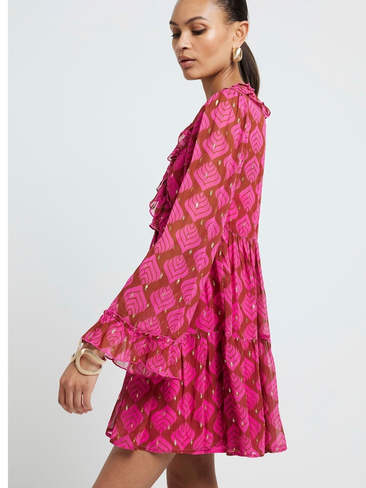 River Island Pink Frill Front Mini Dress - Image 2 of 4