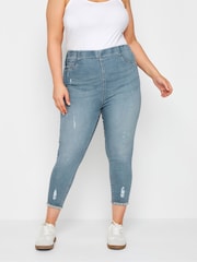Yours Curve Blue Jenny Cat Scratch Cropped Jeggings - Image 1 of 5