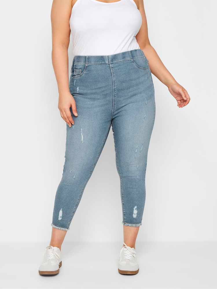 Yours Curve Blue Jenny Cat Scratch Cropped Jeggings - Image 1 of 5