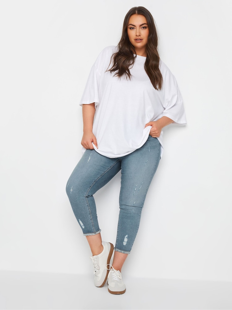 Yours Curve Blue Jenny Cat Scratch Cropped Jeggings - Image 2 of 5