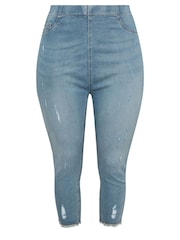 Yours Curve Blue Jenny Cat Scratch Cropped Jeggings - Image 5 of 5
